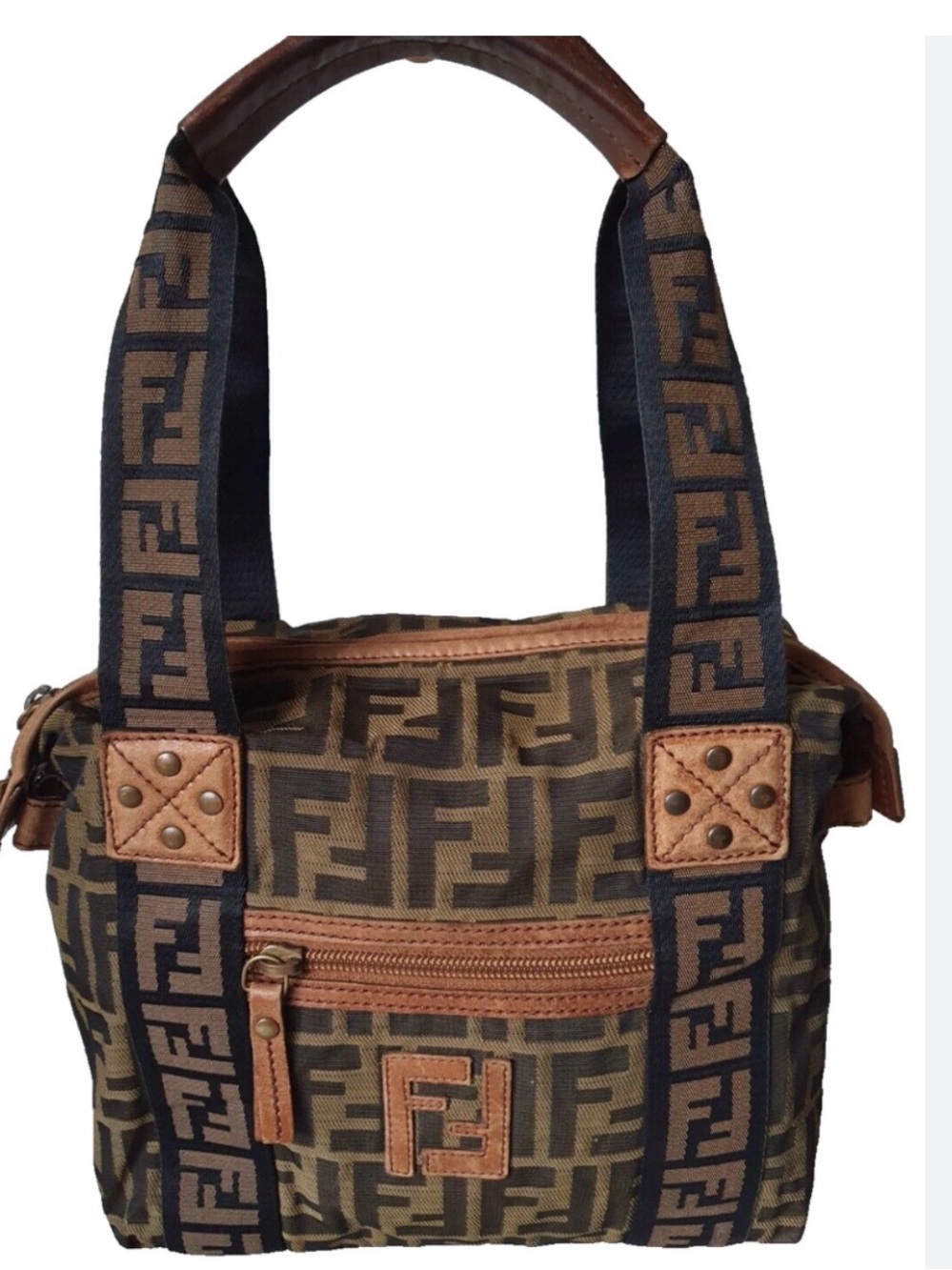 Fendi Brown and Black FF Logo Canvas Toiletry Bag